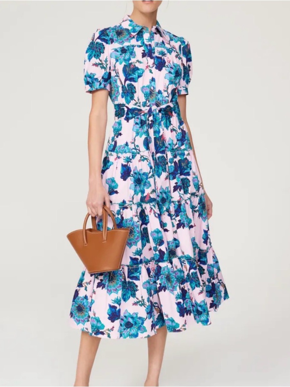Diane Von Furstenberg Pink Midi Dress with Blue Floral Print